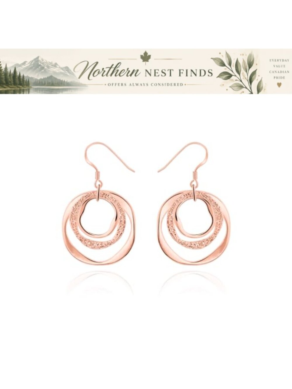 Rose Gold Plated Geometric Circle Dangle Earrings Boho Hypoallergenic